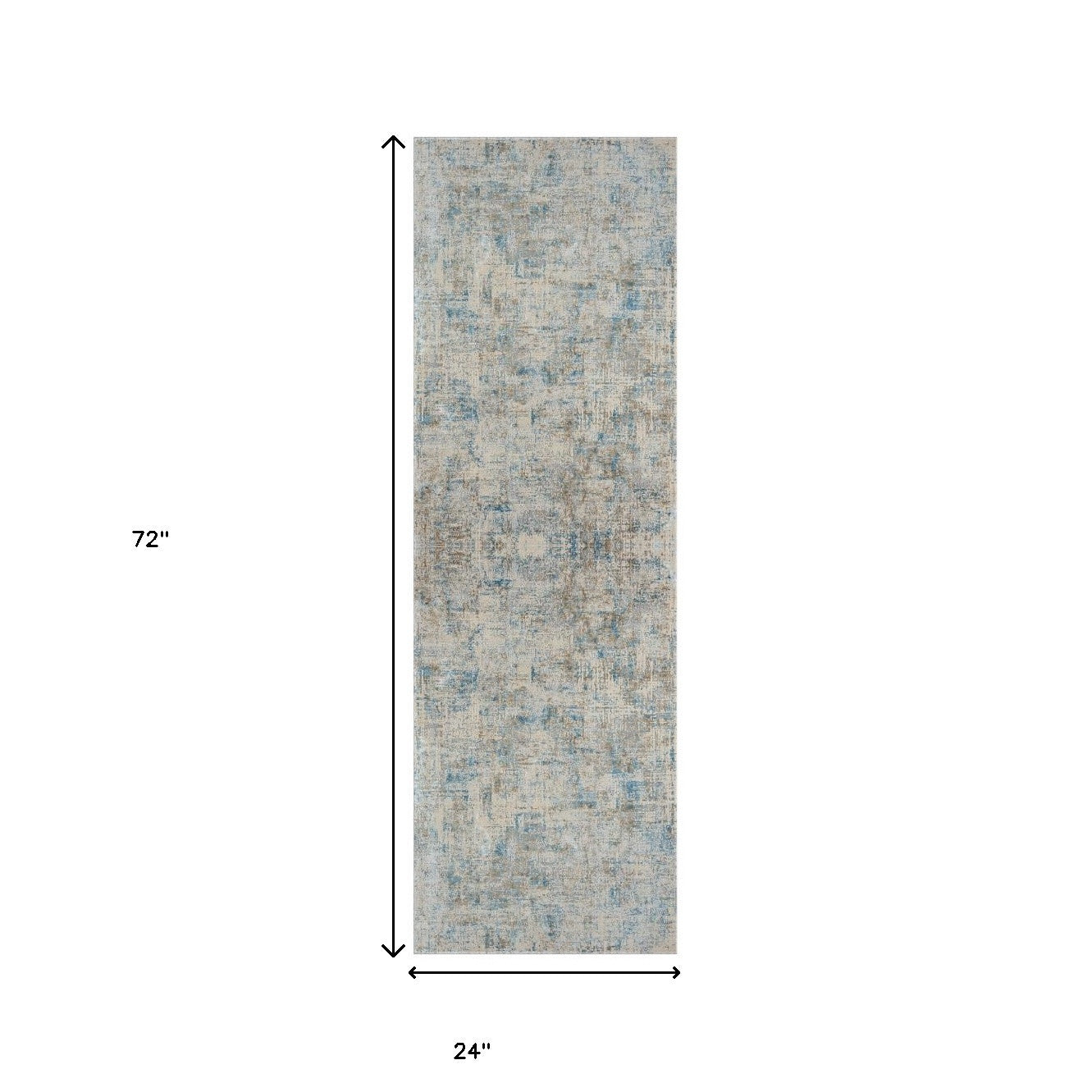 6' Runner Blue and Ivory Abstract Runner Rug
