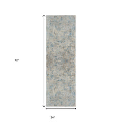 6' Runner Blue and Ivory Abstract Runner Rug