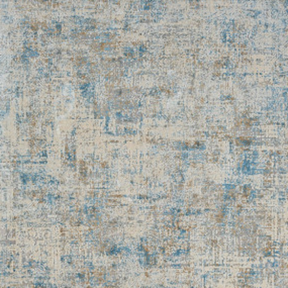 6' Runner Blue and Ivory Abstract Runner Rug