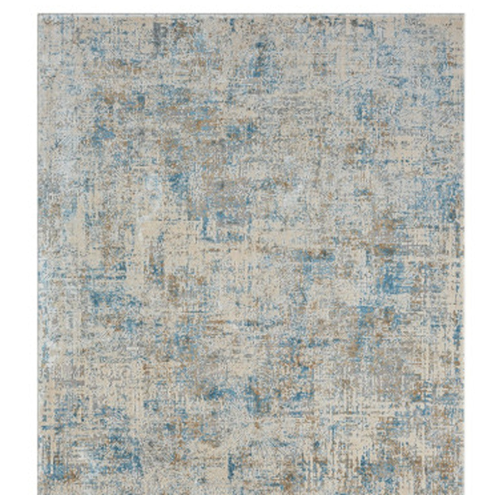 6' Runner Blue and Ivory Abstract Runner Rug