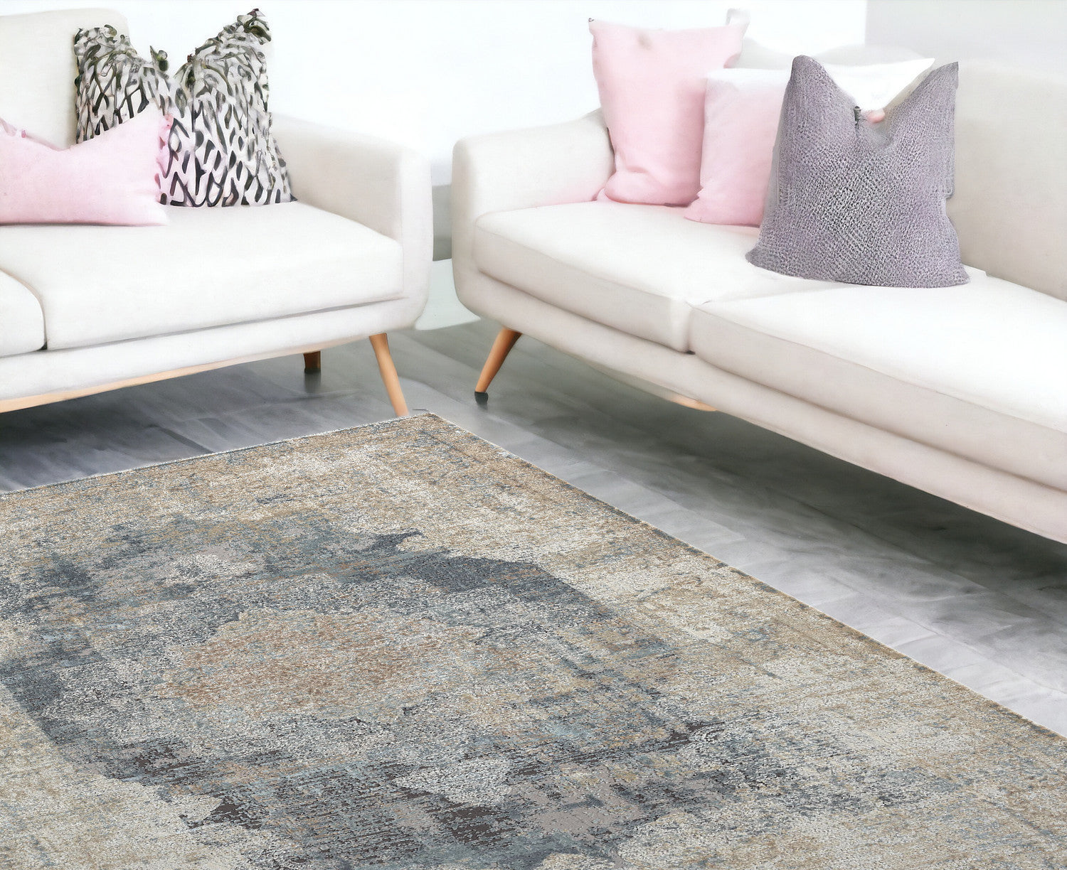 8' x 10' Beige and Gray Medallion Area Rug
