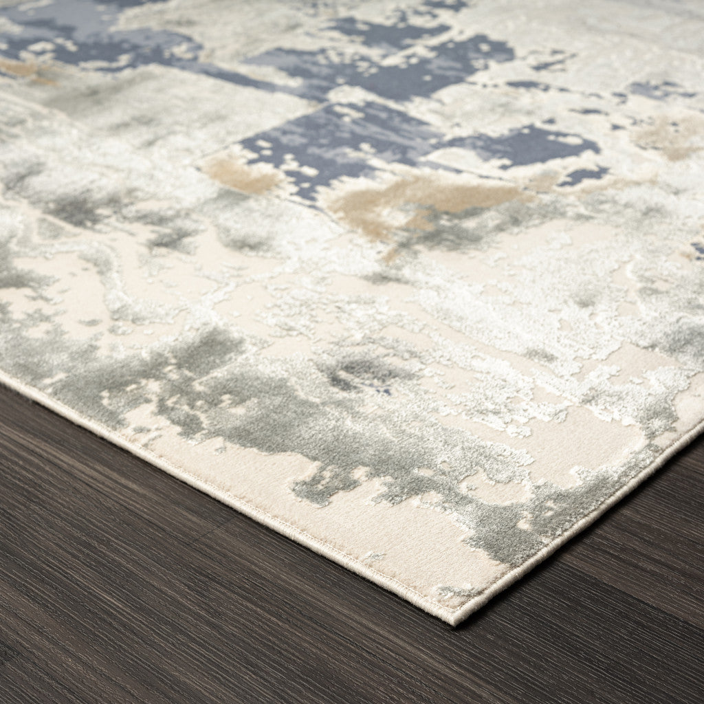 2' x 3' Blue and Beige Abstract Area Rug