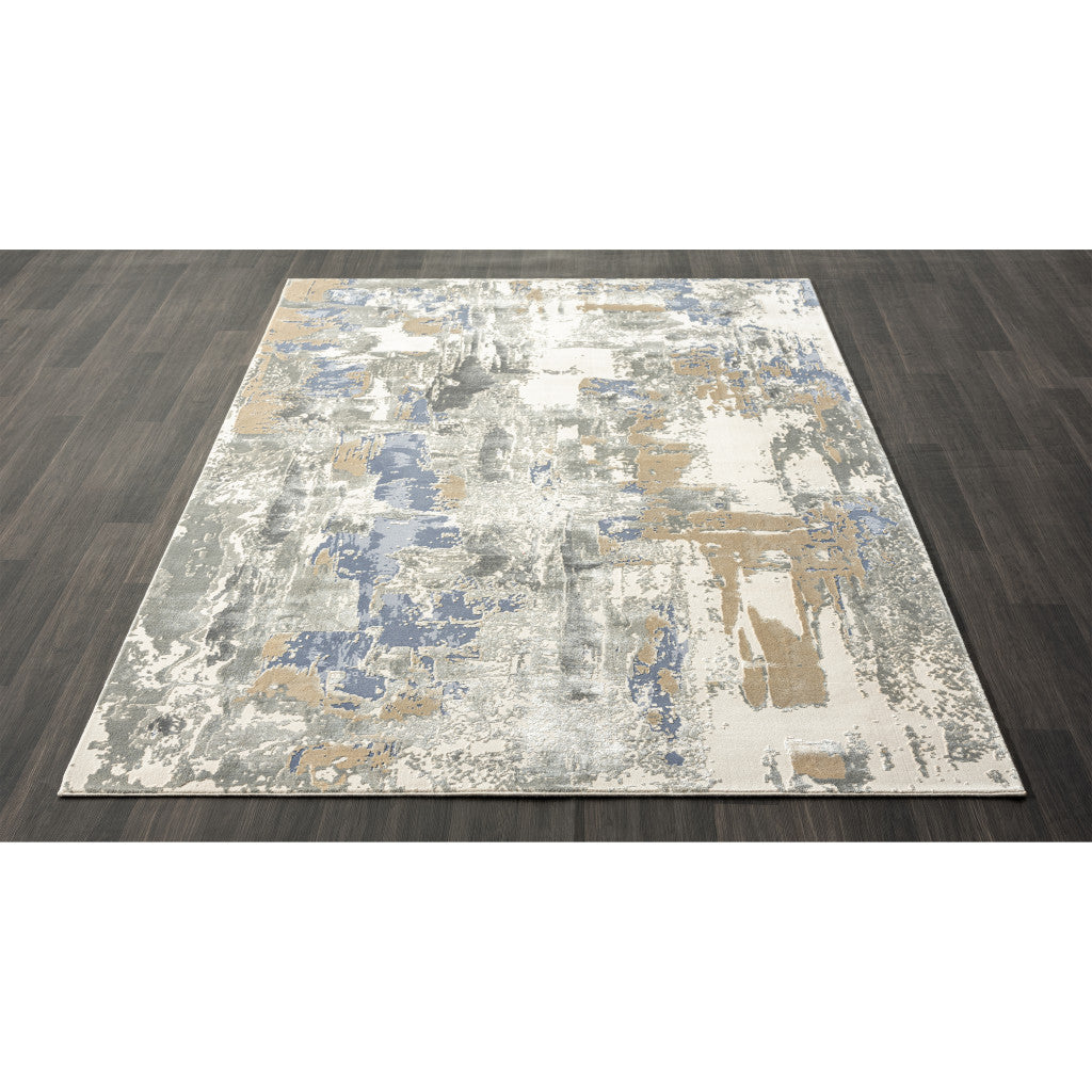 2' x 3' Blue and Beige Abstract Area Rug