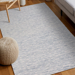 8' x 10' Ivory and Blue Wool Striped Hand Tufted Area Rug