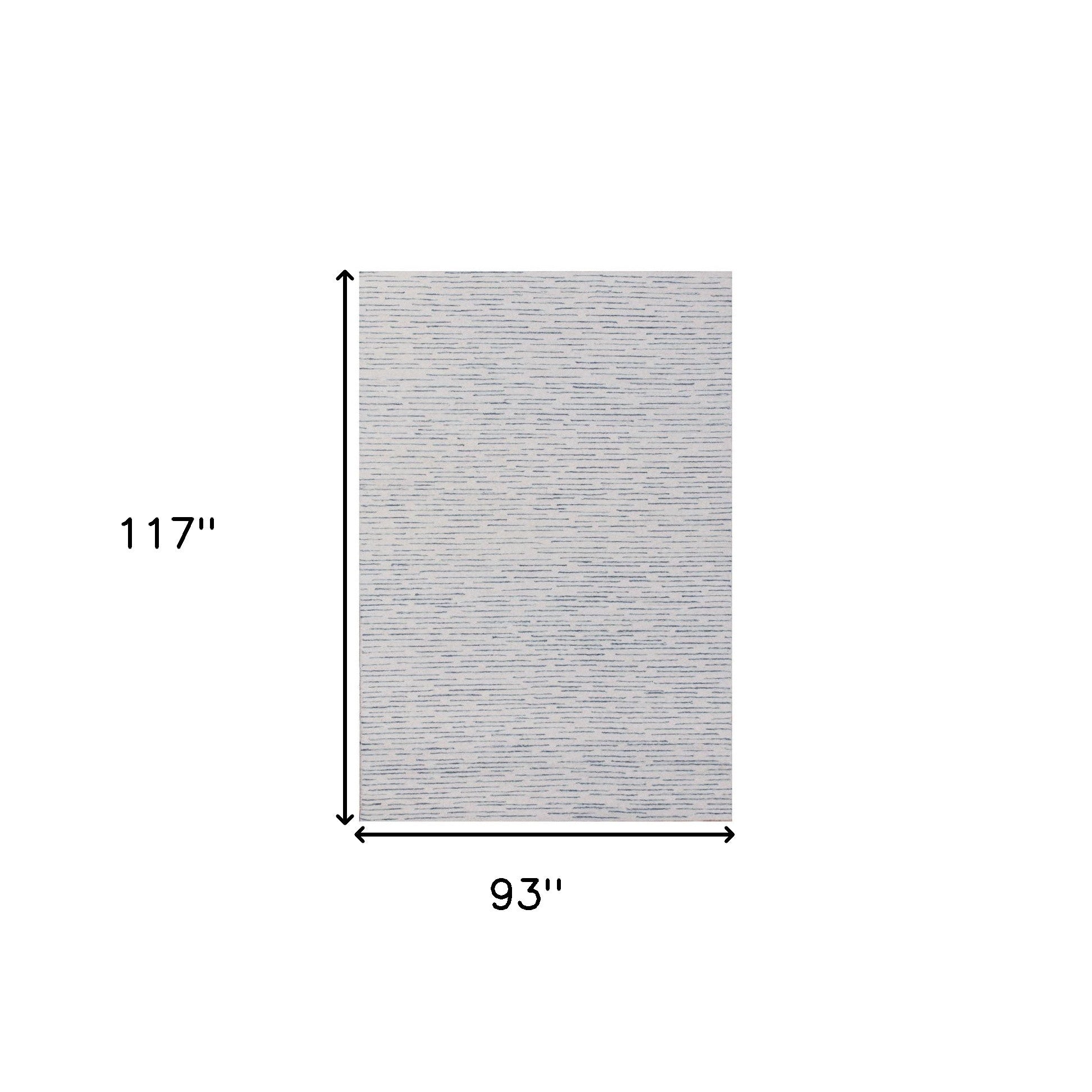 8' x 10' Ivory and Blue Wool Striped Hand Tufted Area Rug