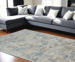 9' x 12' Blue and Ivory Abstract Area Rug