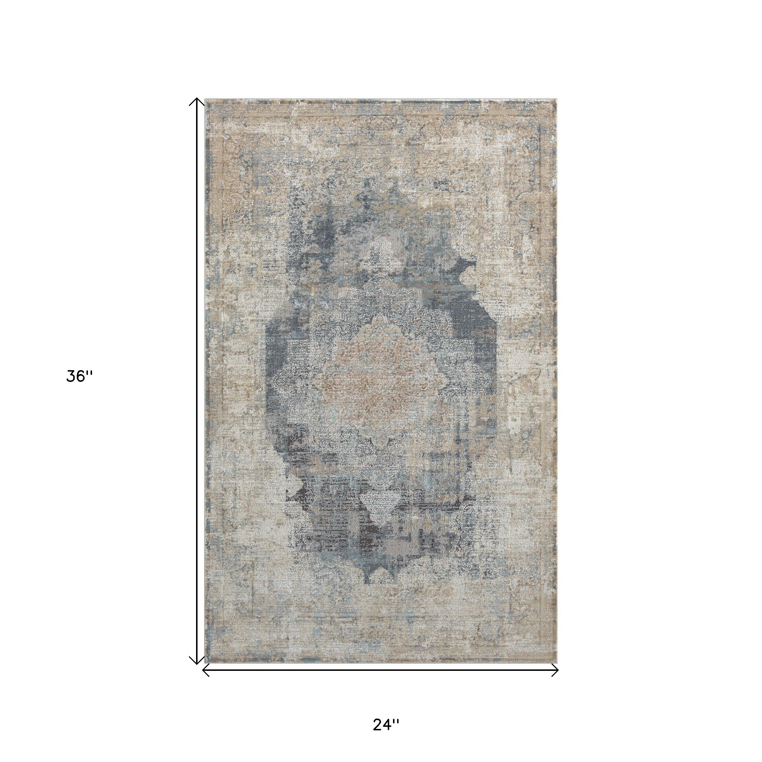 2' x 3' Beige and Gray Medallion Area Rug