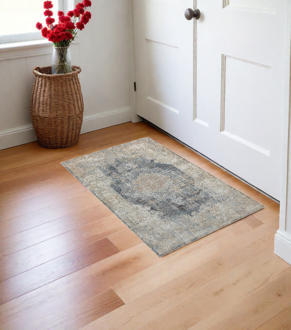 2' x 3' Beige and Gray Medallion Area Rug