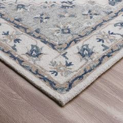 8' x 10' Blue and Ivory Wool Floral Hand Tufted Area Rug