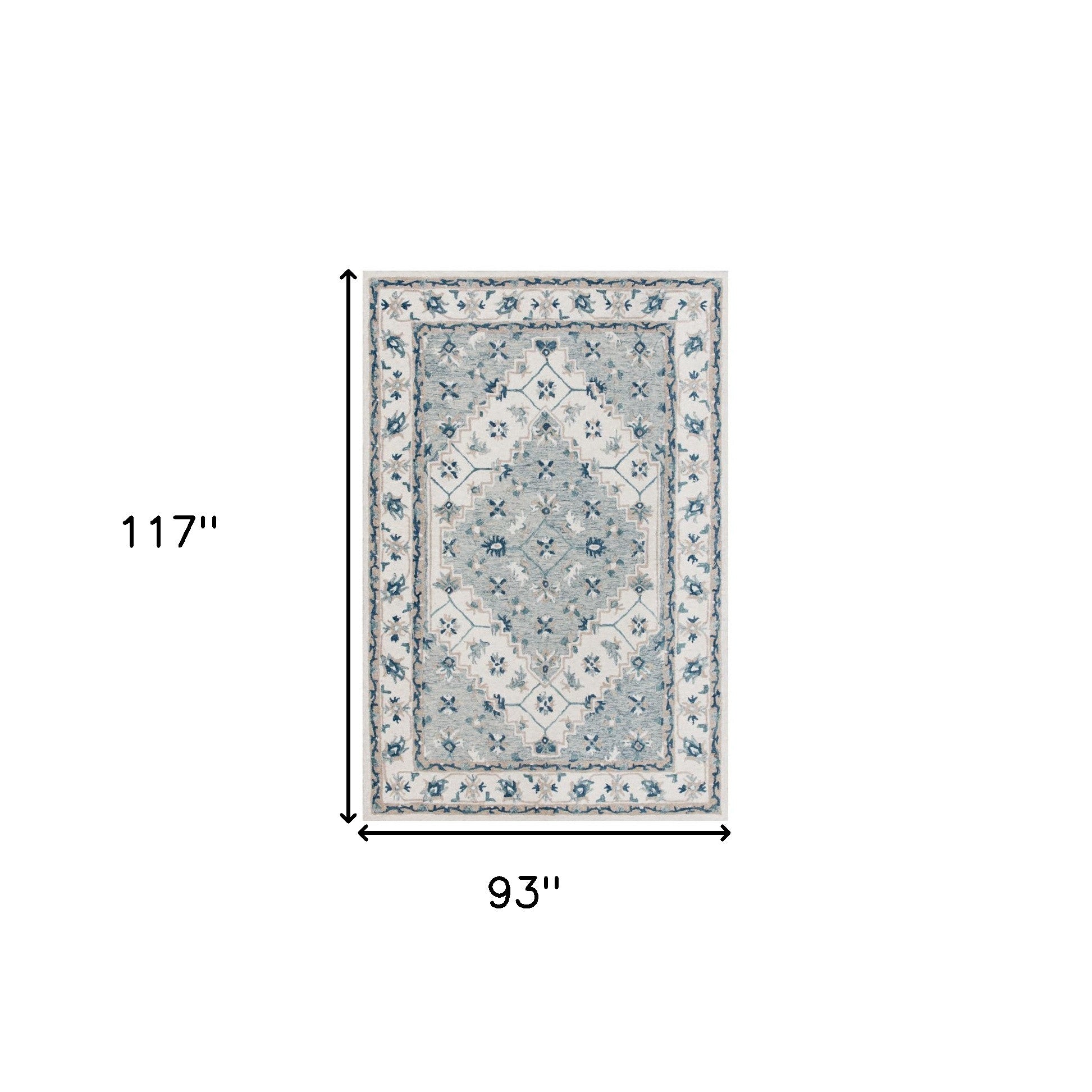 8' x 10' Blue and Ivory Wool Floral Hand Tufted Area Rug