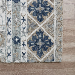 8' x 10' Blue and Ivory Wool Floral Hand Tufted Area Rug