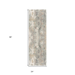 7' Runner Gray and Beige Abstract Runner Rug