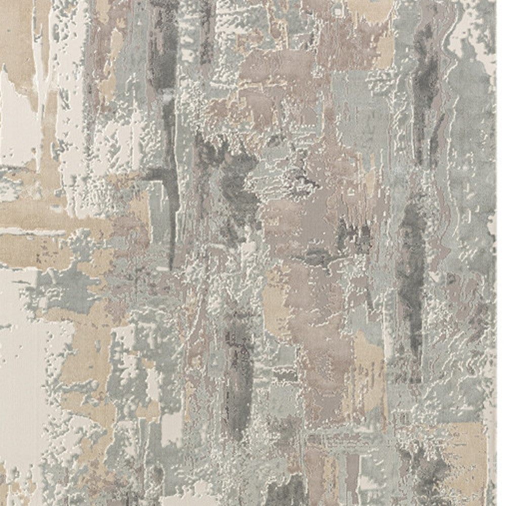 7' Runner Gray and Beige Abstract Runner Rug