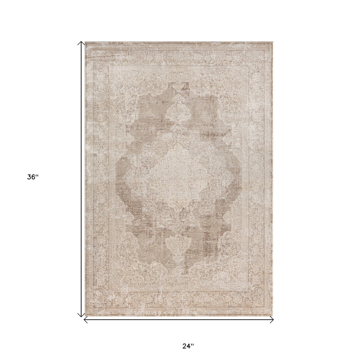 2' x 3' Beige and Ivory Medallion Area Rug