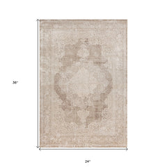 2' x 3' Beige and Ivory Medallion Area Rug