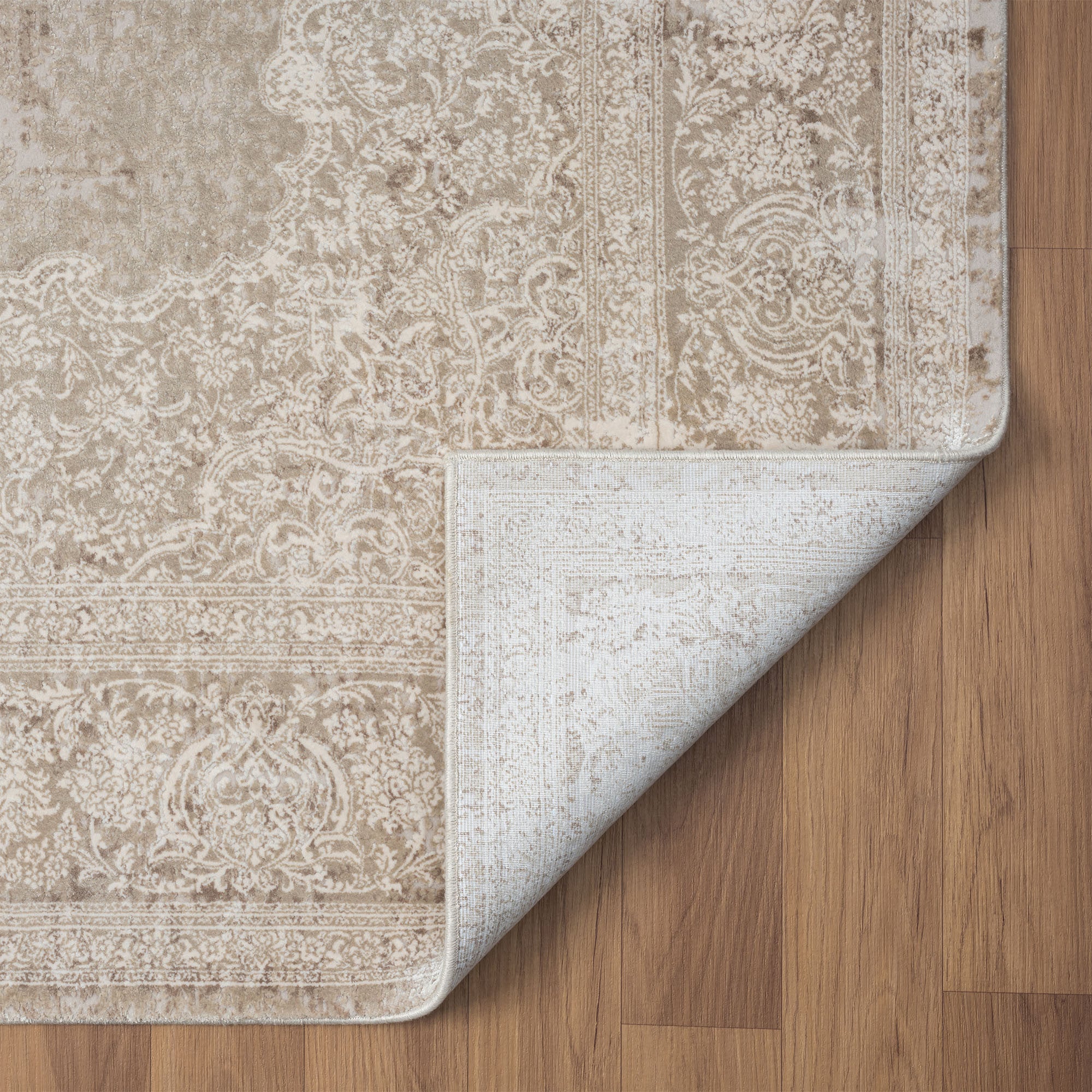 2' x 3' Beige and Ivory Medallion Area Rug