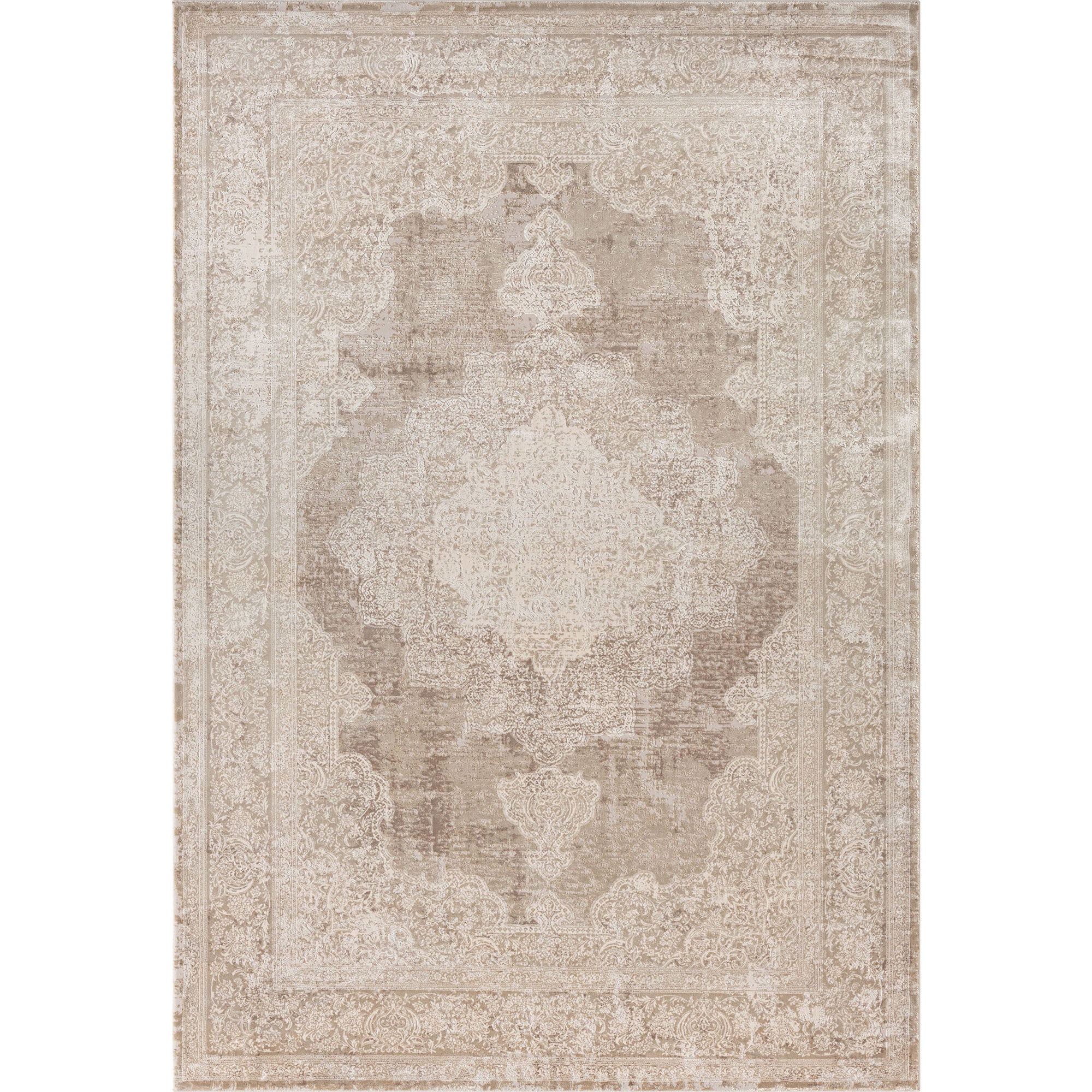 2' x 3' Beige and Ivory Medallion Area Rug