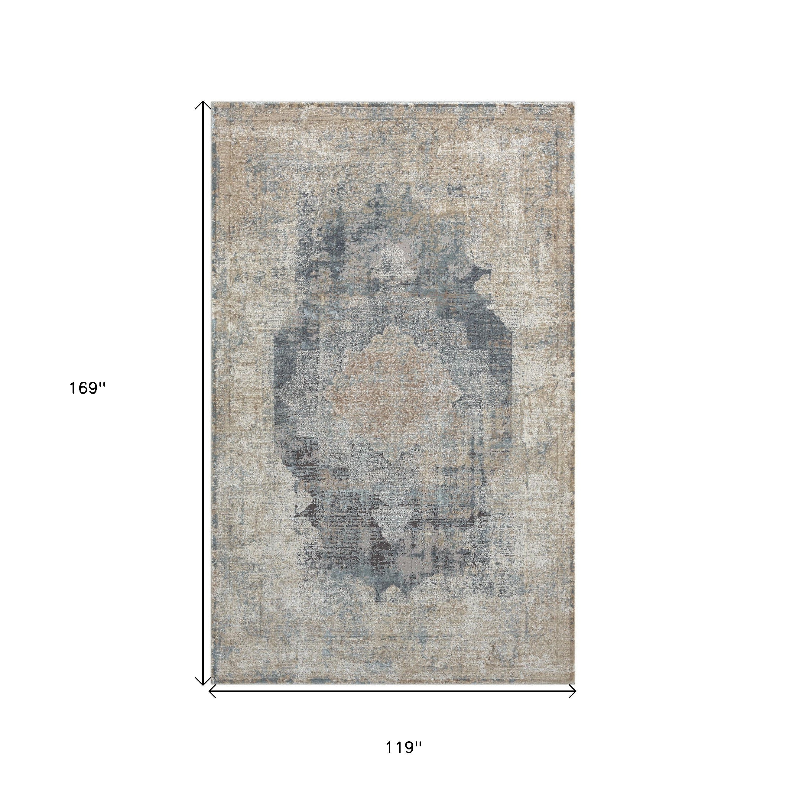 10' x 14' Beige and Gray Medallion Area Rug