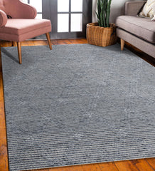10' x 14' Blue and Ivory Wool Geometric Hand Woven Area Rug