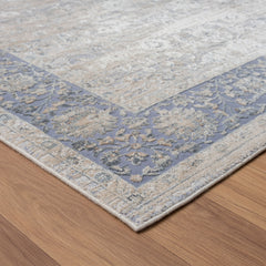 2' x 3' Blue and Beige Floral Area Rug