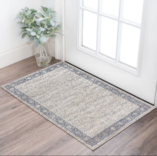 2' x 3' Blue and Beige Floral Area Rug