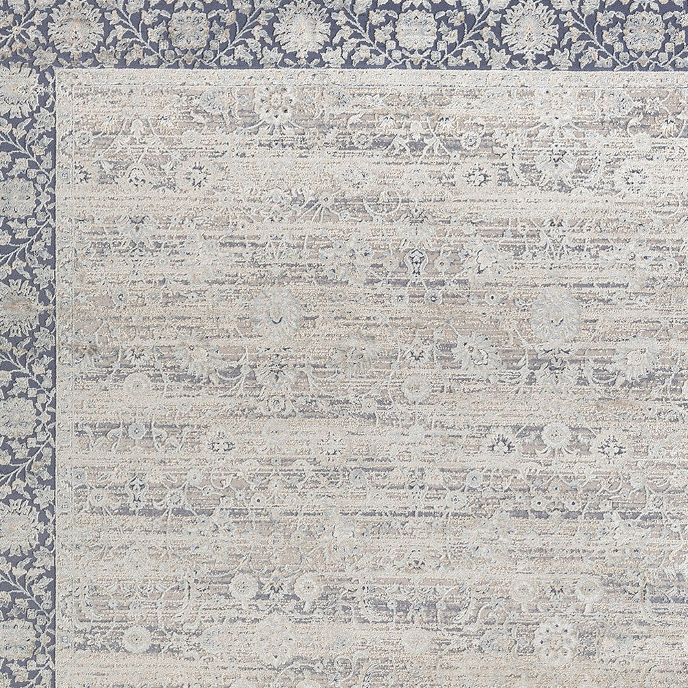 2' x 3' Blue and Beige Floral Area Rug