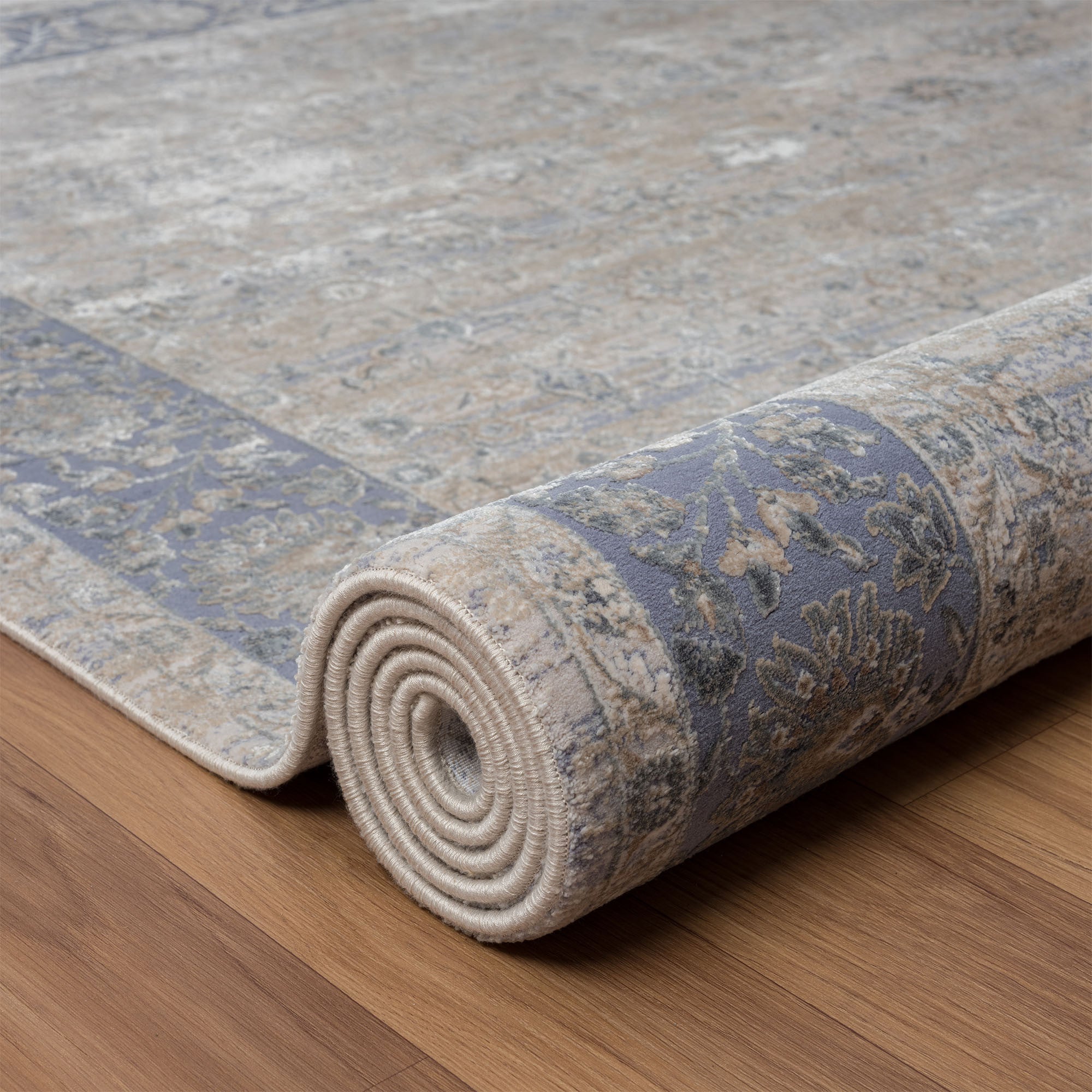 2' x 3' Blue and Beige Floral Area Rug