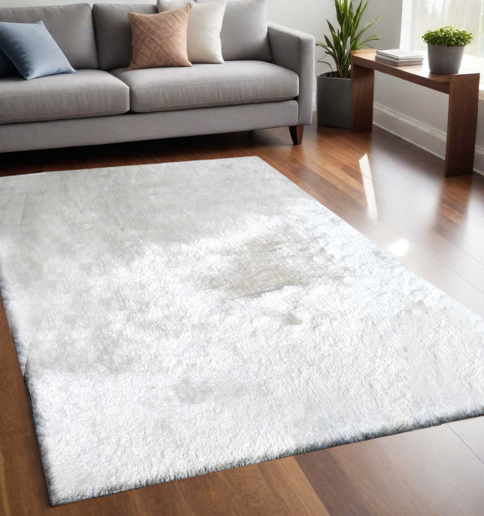 5' x 7' White Shag Hand Tufted Area Rug