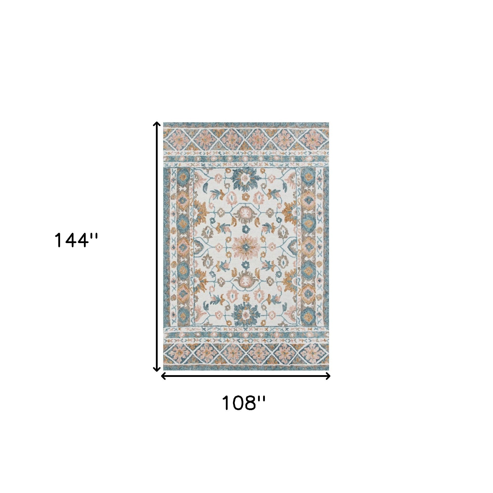 9' x 12' Blue and Ivory Wool Floral Hand Tufted Area Rug