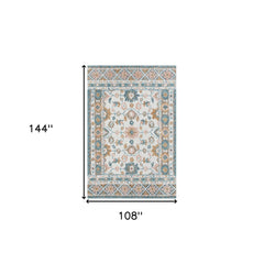 9' x 12' Blue and Ivory Wool Floral Hand Tufted Area Rug