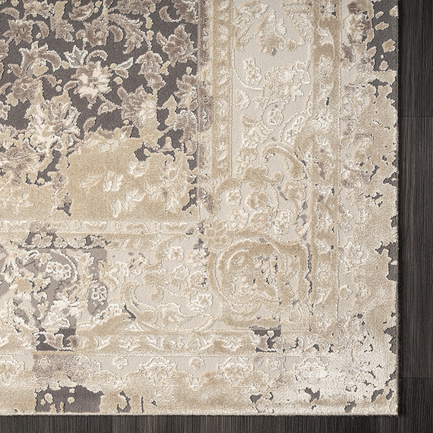 2' x 3' Gray and Ivory Floral Area Rug