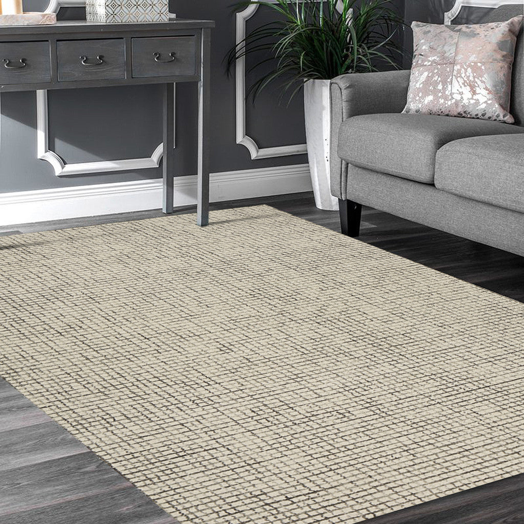 10' x 14' Gray and Ivory Wool Checkered Hand Hooked Area Rug