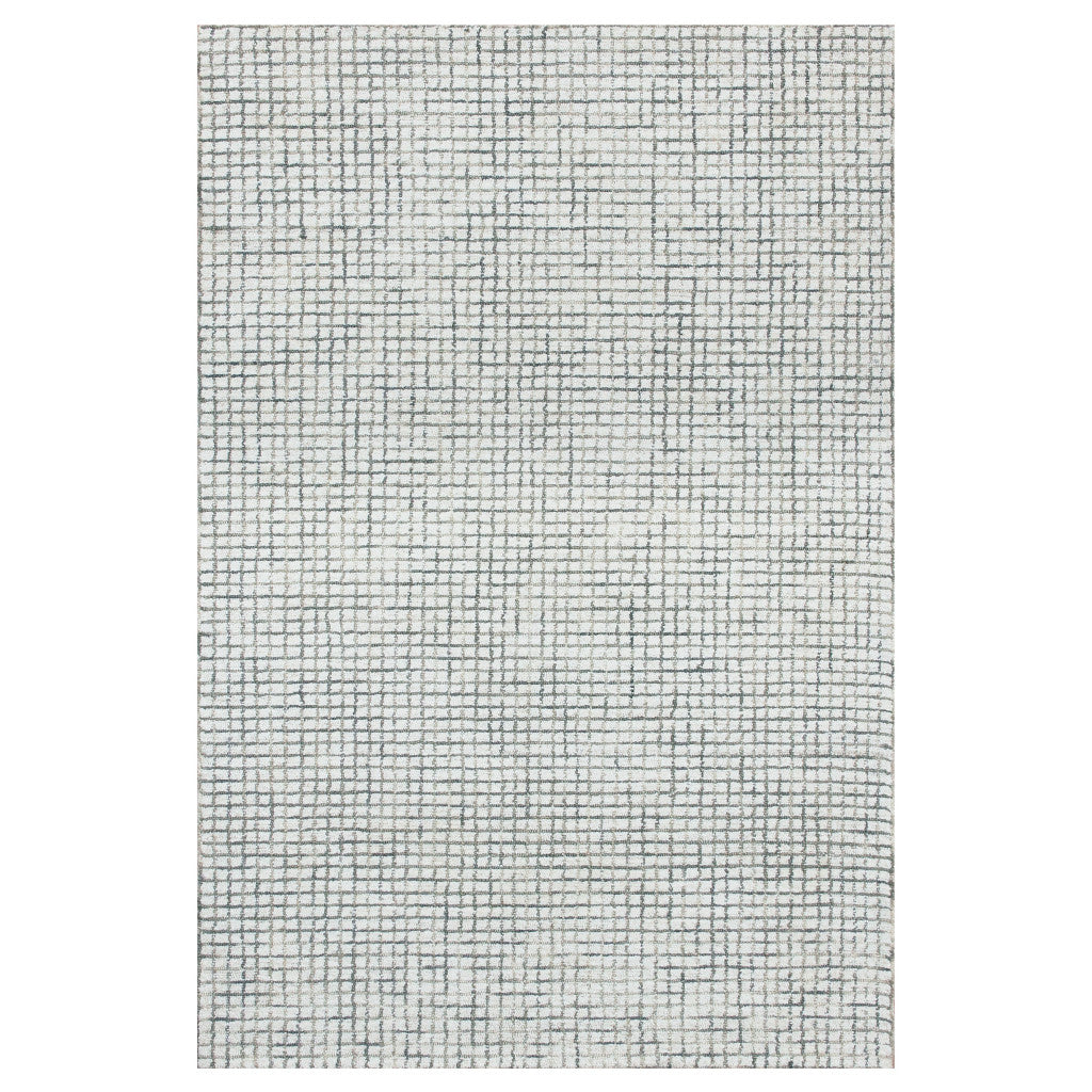 10' x 14' Gray and Ivory Wool Checkered Hand Hooked Area Rug