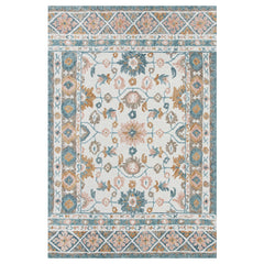 5' x 8' Blue and Ivory Wool Floral Hand Tufted Area Rug