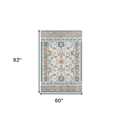 5' x 8' Blue and Ivory Wool Floral Hand Tufted Area Rug