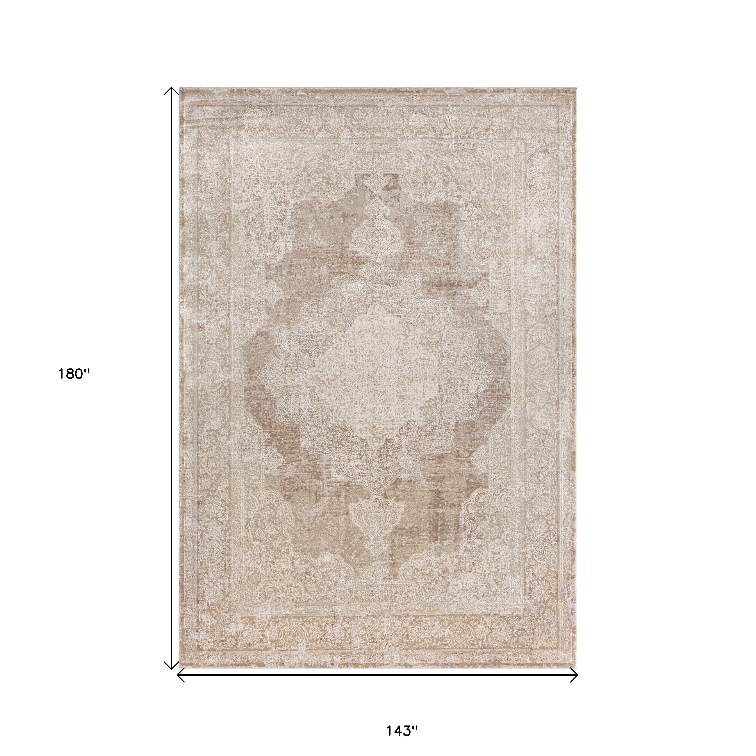 12' x 15' Beige and Ivory Medallion Area Rug