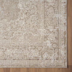 5' x 8' Beige and Ivory Medallion Area Rug