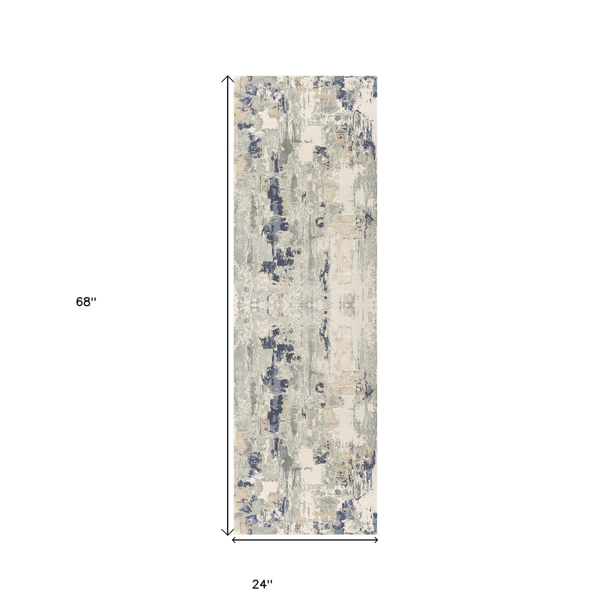 7' Runner Blue and Beige Abstract Runner Rug