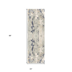 7' Runner Blue and Beige Abstract Runner Rug