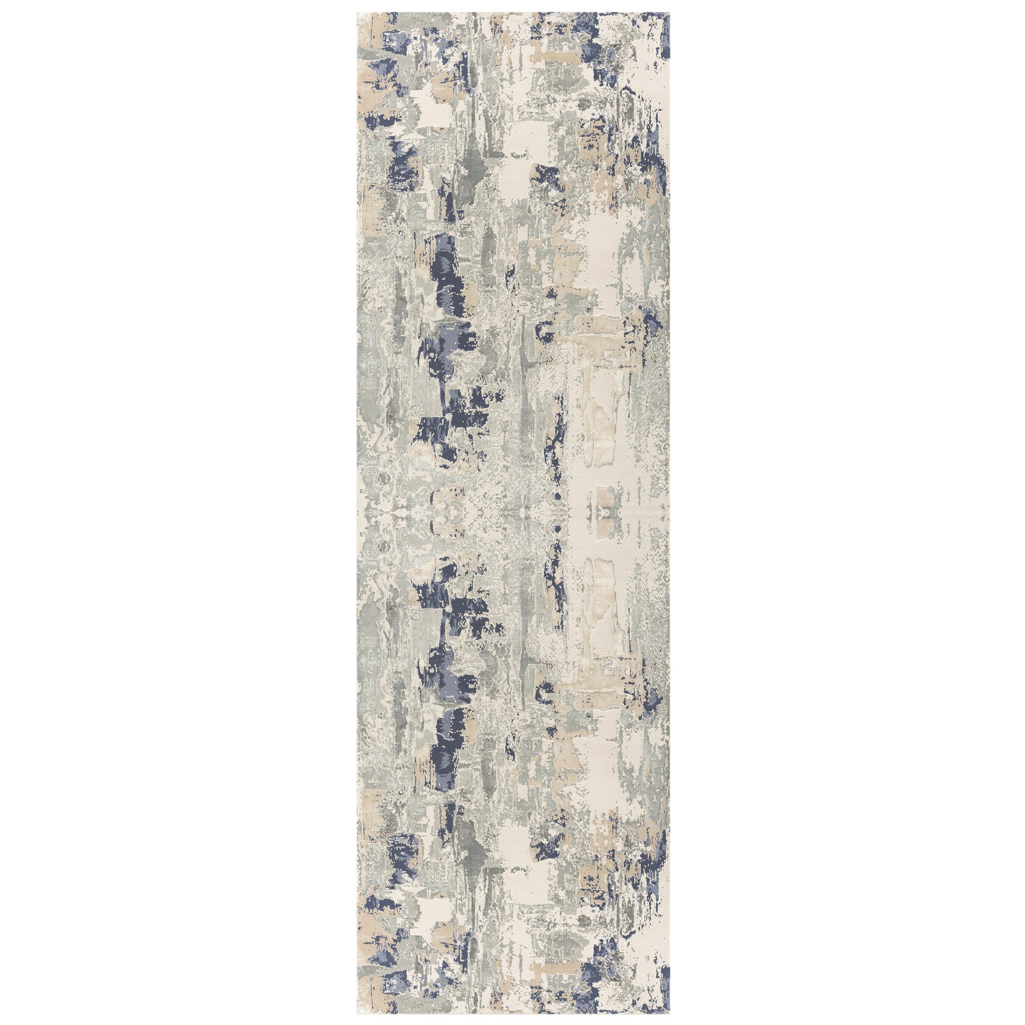 7' Runner Blue and Beige Abstract Runner Rug