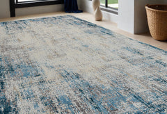 5' x 8' Blue and Ivory Abstract Area Rug