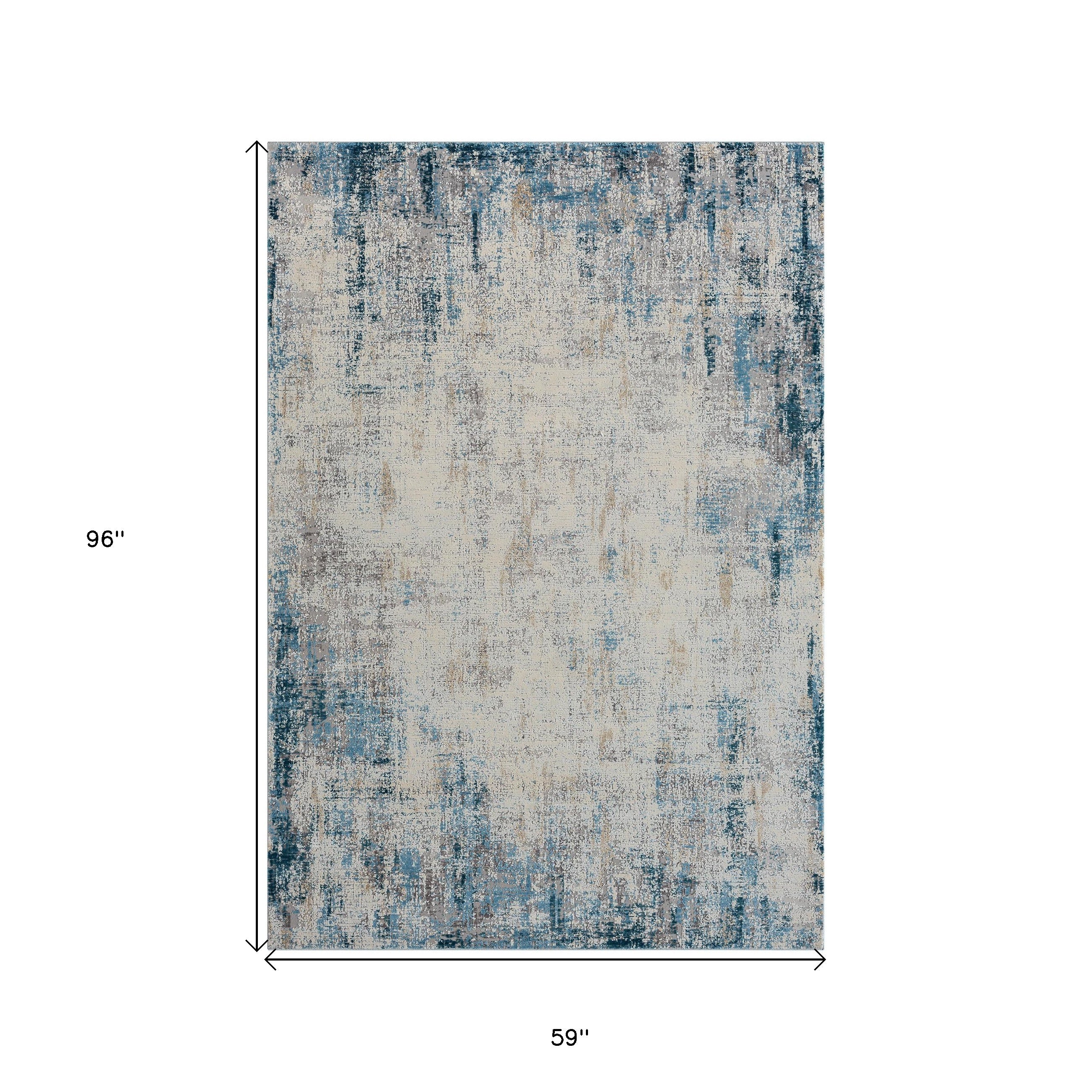 5' x 8' Blue and Ivory Abstract Area Rug