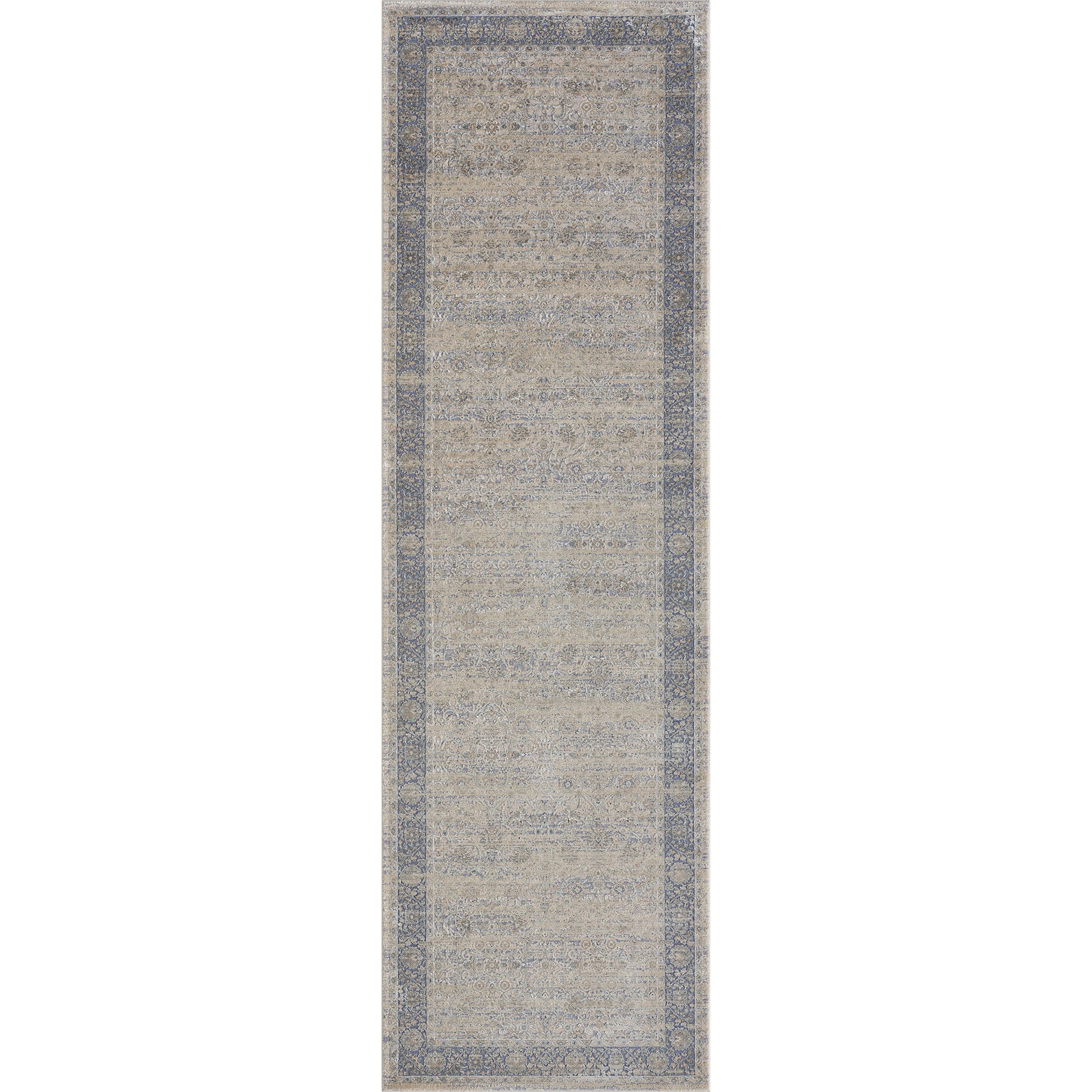 8' Runner Blue and Beige Floral Runner Rug
