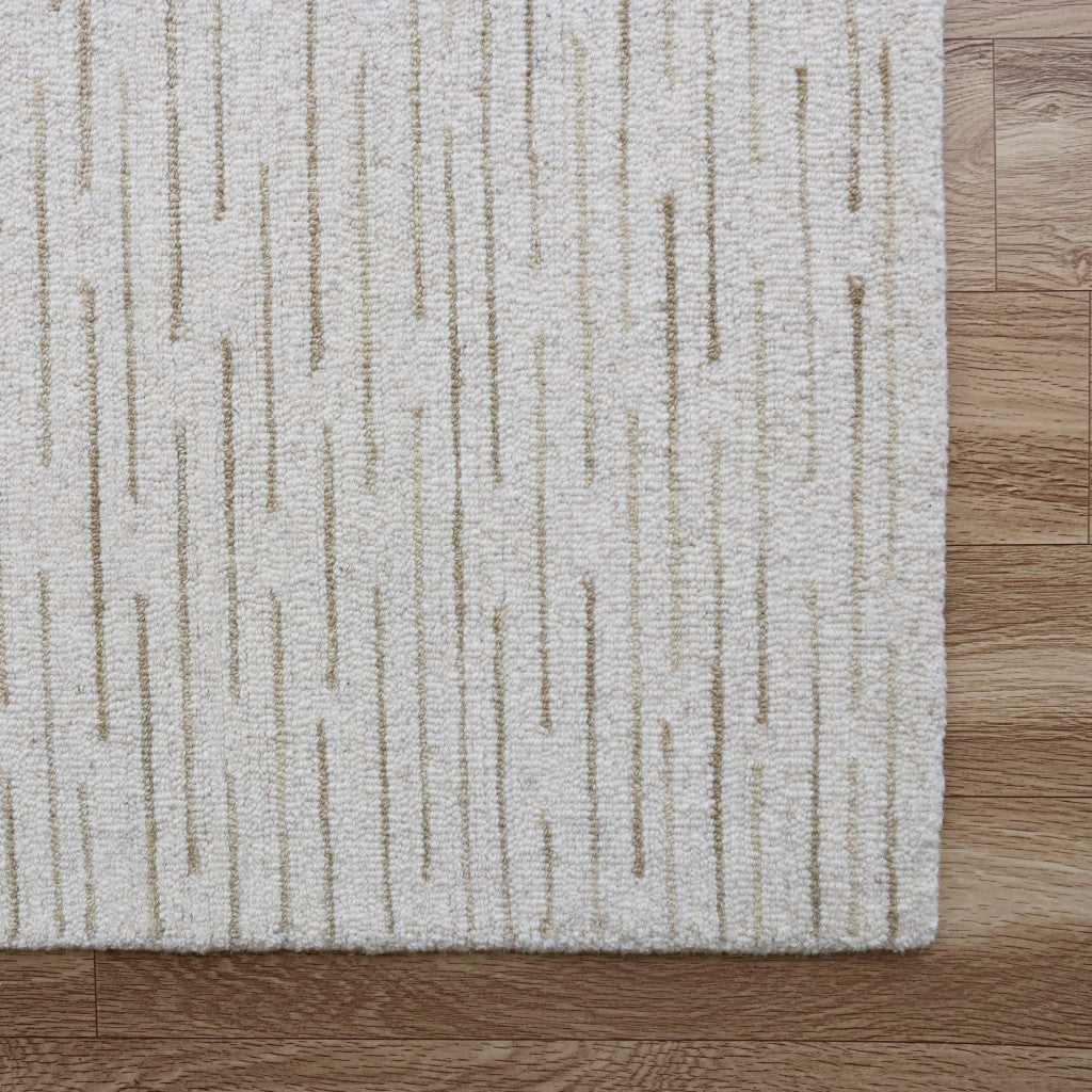 9' x 12' Beige and Ivory Wool Striped Hand Tufted Area Rug