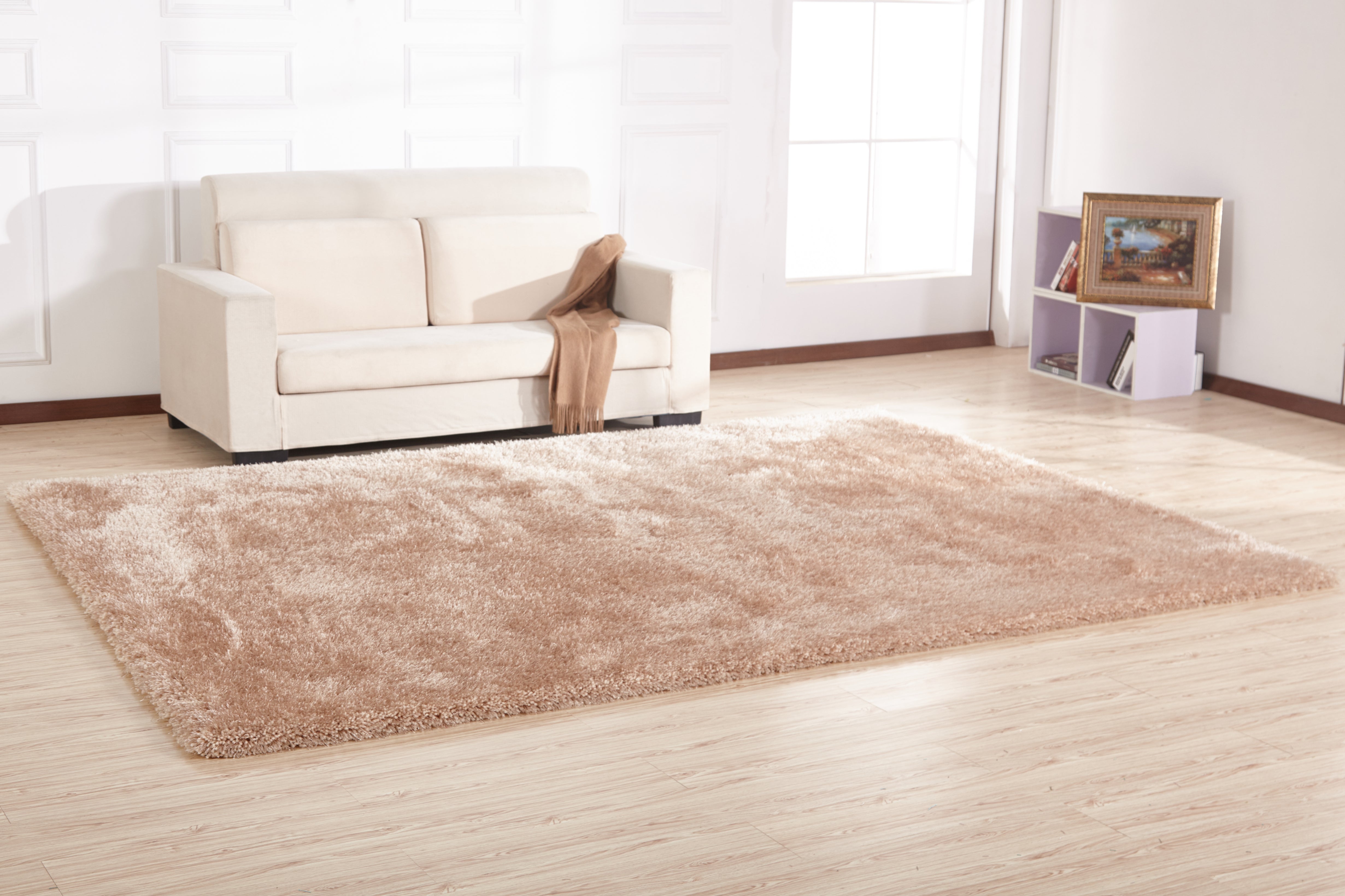 8' x 11' Beige Shag Hand Tufted Area Rug