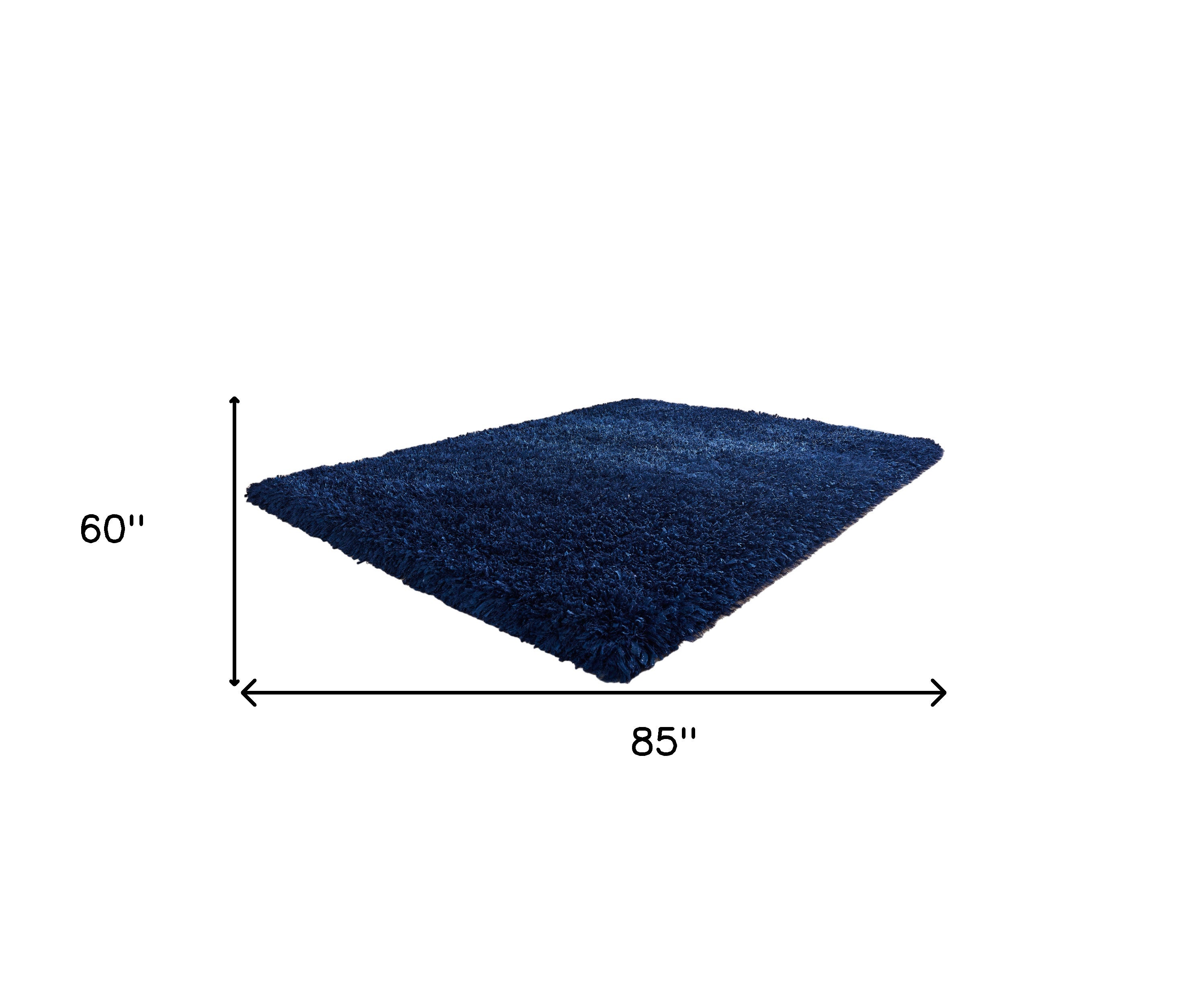 5' x 7' Navy Blue Shag Hand Tufted Area Rug
