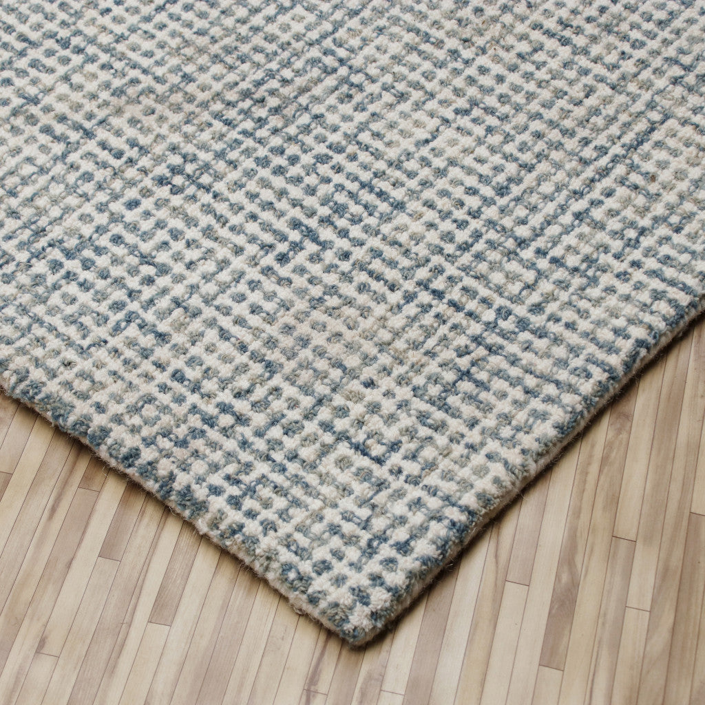 8' Runner Blue and Ivory Wool Abstract Hand Tufted Runner Rug