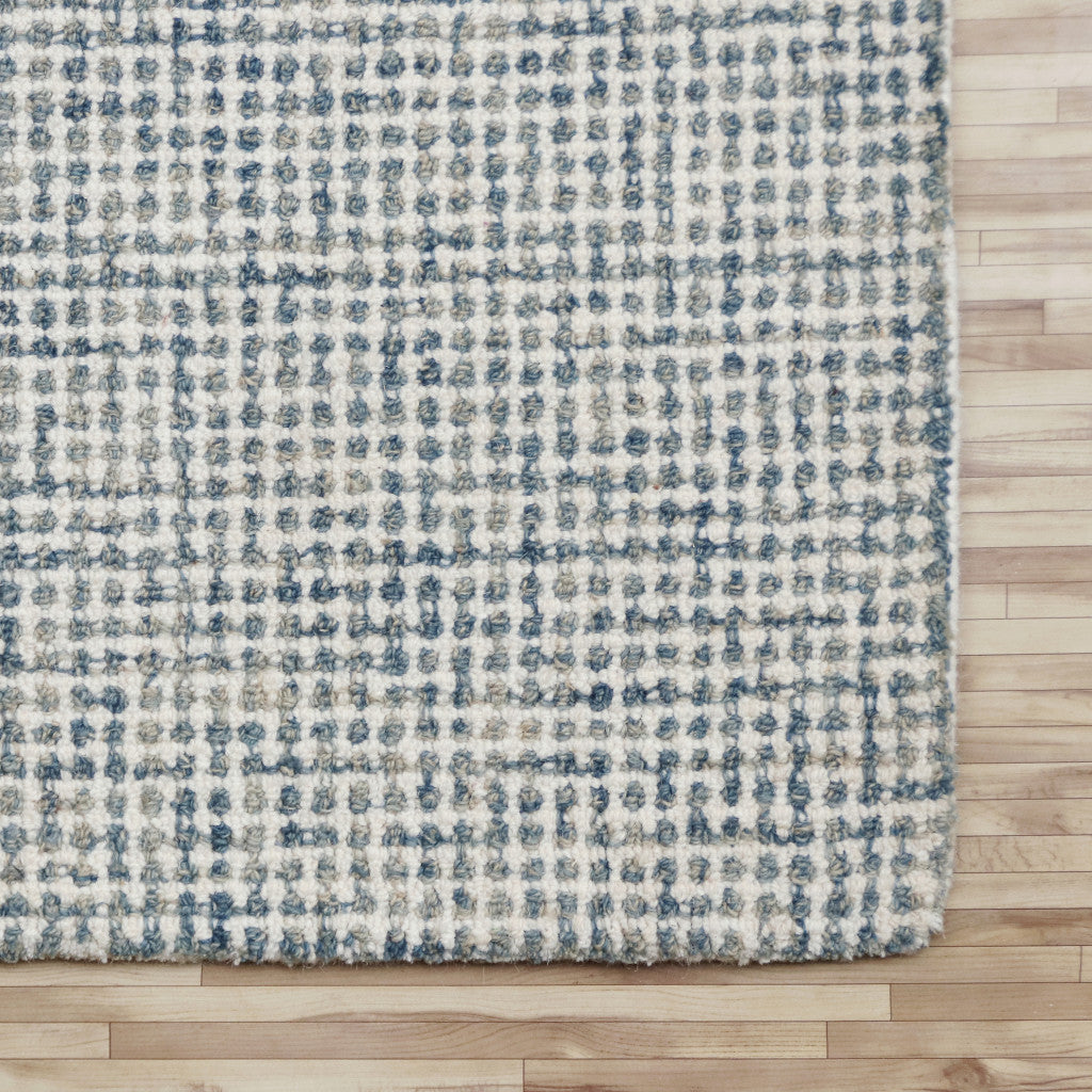 8' Runner Blue and Ivory Wool Abstract Hand Tufted Runner Rug