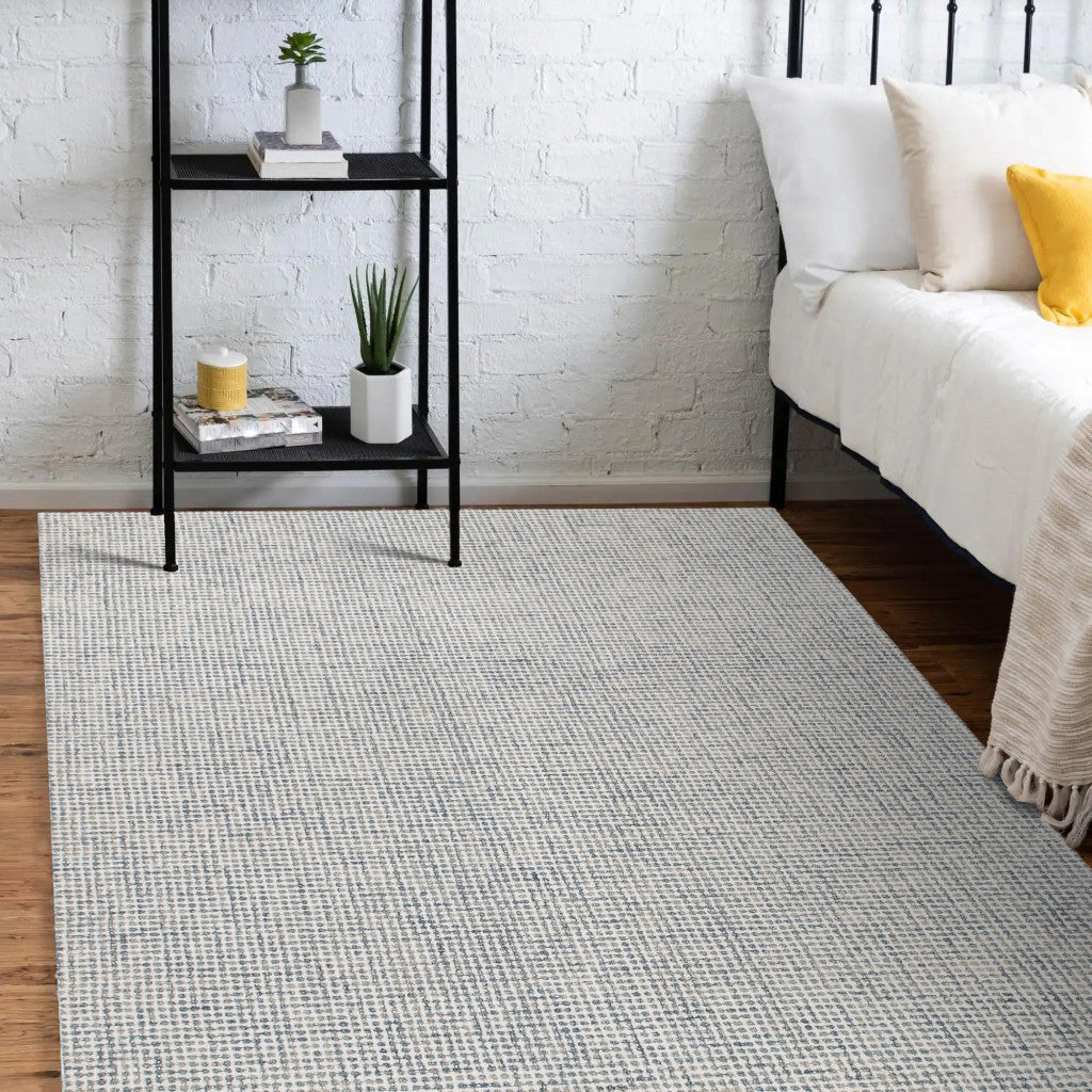 8' Runner Blue and Ivory Wool Abstract Hand Tufted Runner Rug