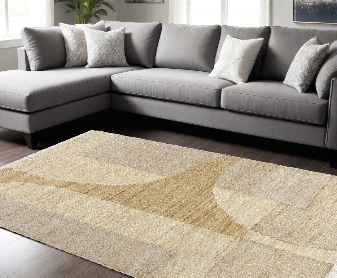 10' x 14' Natural and Ivory Abstract Hand Woven Area Rug